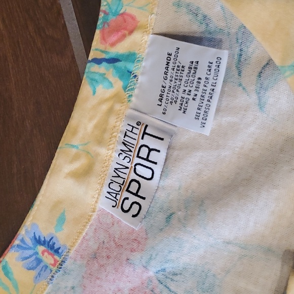 NWT VINTAGE Jacklyn Smith Sport Yellow Floral Print Button Up Blouse Women Large - Picture 9 of 13